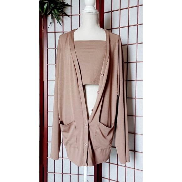 Shein Curve Plus Size Ribbed Open Edit 3-Piece So Soft Rib Cardigan Lounge Set - Picture 2 of 16